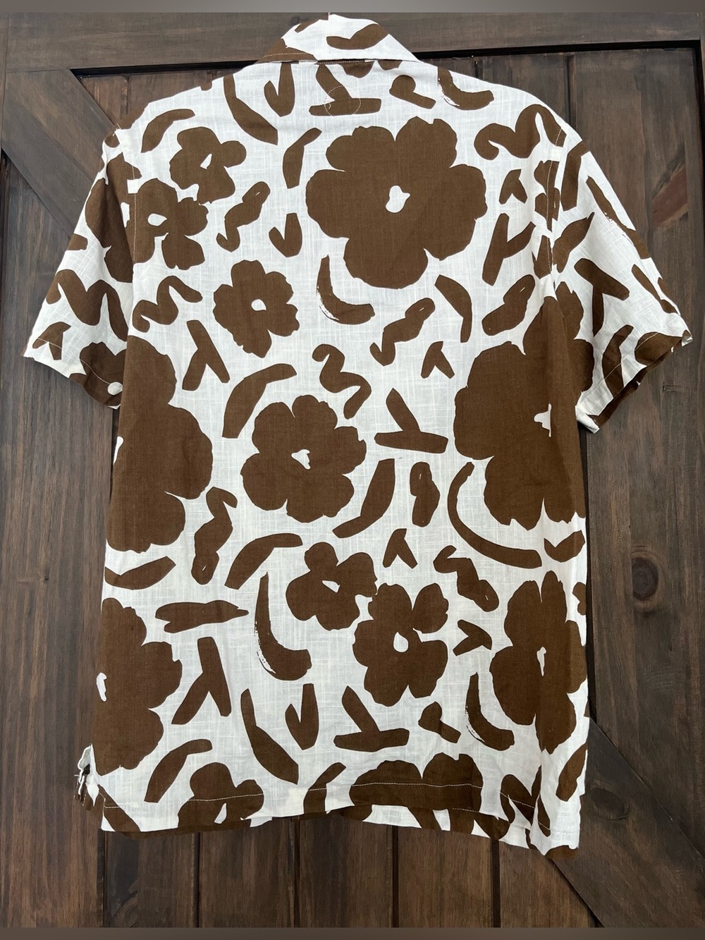 Common People Hawaiian Floral Shirt Men's Medium Brown Cream 100% Cotton Resort - Picture 2 of 4